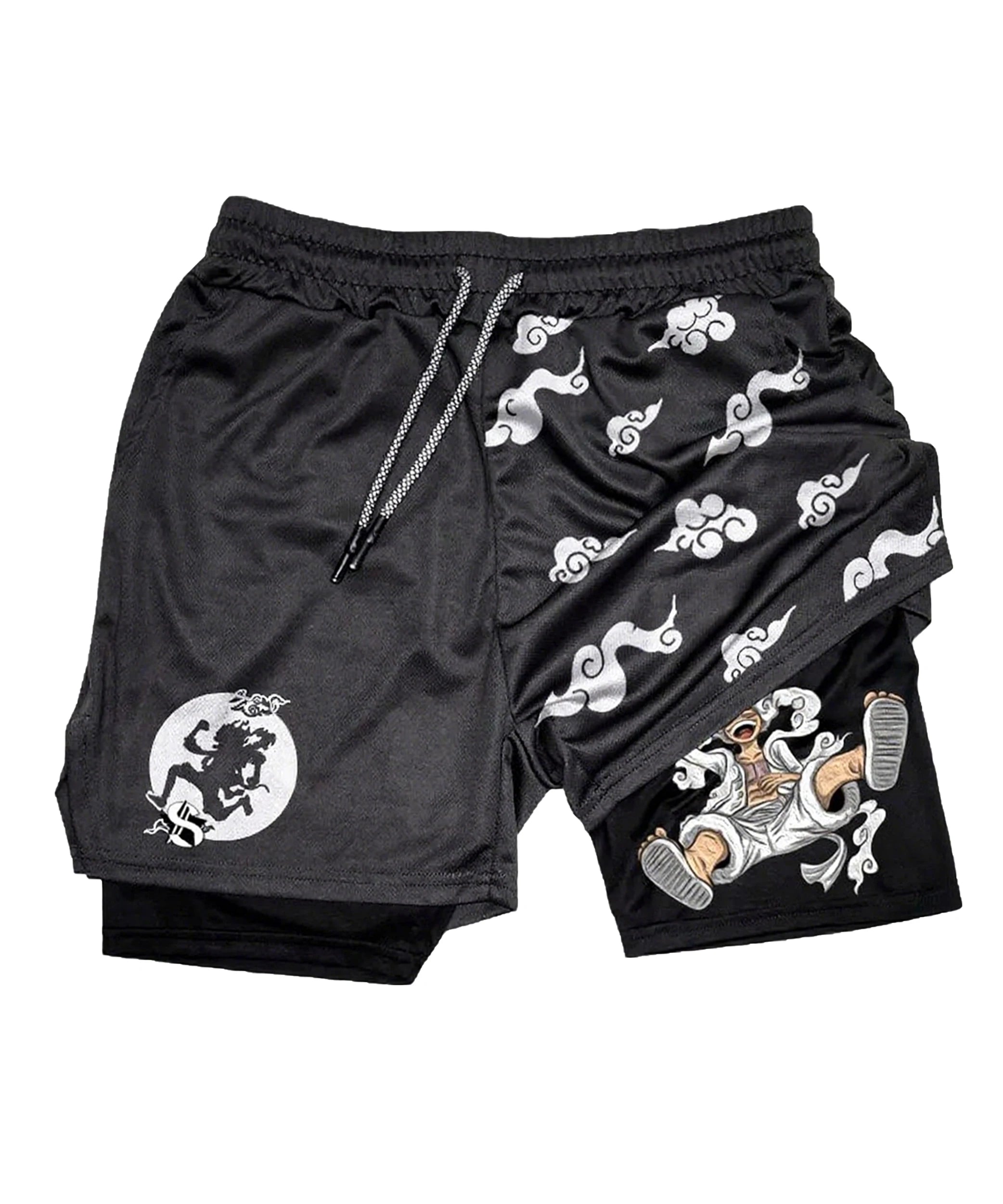 Anime One Piece Men's Shorts Quick-dry Double Layer 2-in-1 Pants Summer Graphic Print Workout Training Fitness Sports Gym Shorts