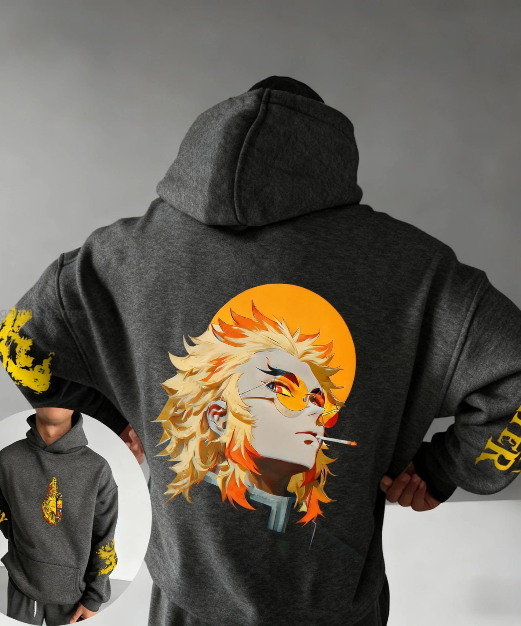 Demon Slayer Anime Autumn/Winter Men's New Rengoku Kyoujurou Printed Loose Casual Harajuku Parent Child Sweater Top