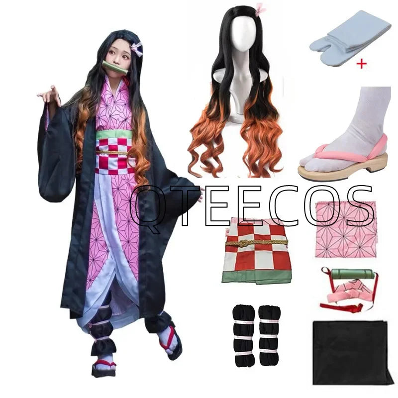 Anime Demon Slayer Nezuko Kamado Cosplay Costume – Uniform, Wig & Accessories Set