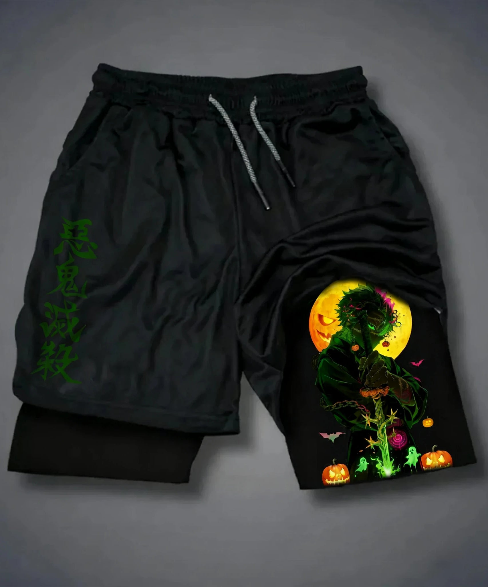 Demon Slayer Anime New Printed Sports Shorts Summer Men's and Women's Fashion Fitness Swimming Hiking 2-in-1 Sports Shorts
