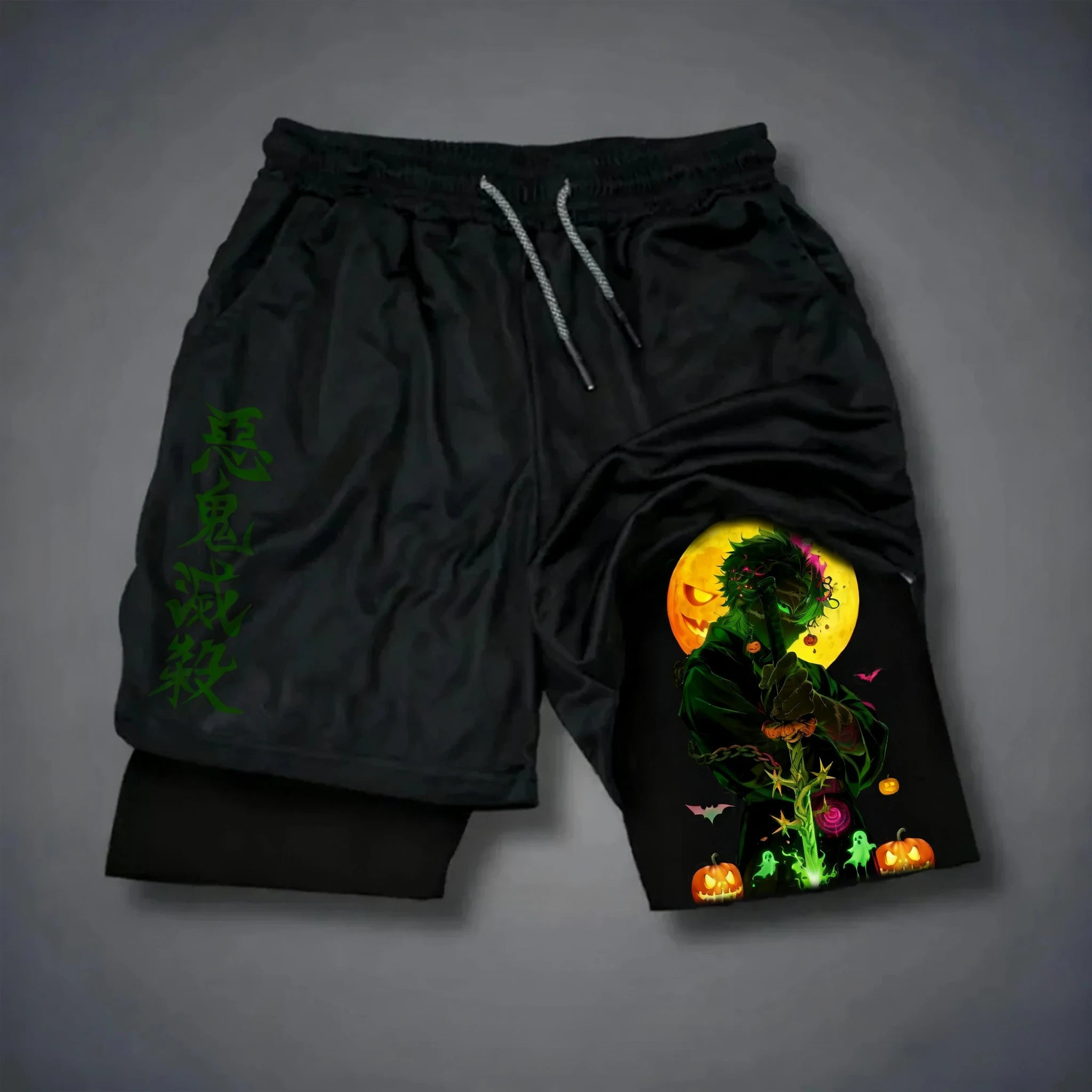 Demon Slayer Anime New Printed Sports Shorts Summer Men's and Women's Fashion Fitness Swimming Hiking 2-in-1 Sports Shorts