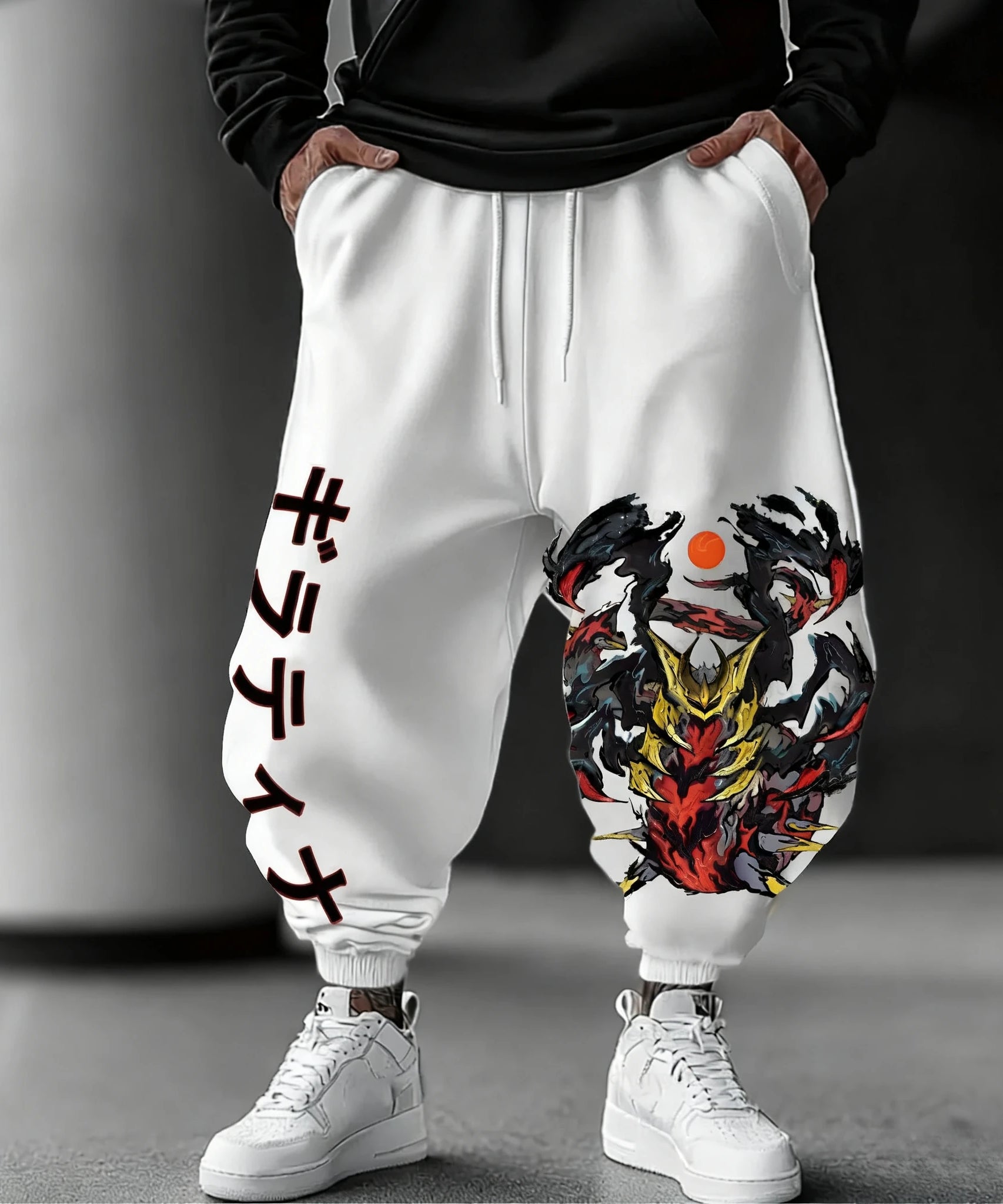 Pokémon White Cotton Sweetpants Men's Autumn/Winter New Giratina Anime Printed Harajuku Loose Casual Pants