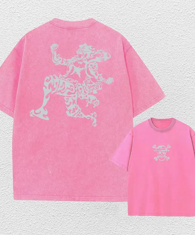 One Piece Anime Print Washed T-shirt Men Hip Hop Streetwear Oversized Women Short Sleeved Graphic Tee Summer Harajuku Casual Top
