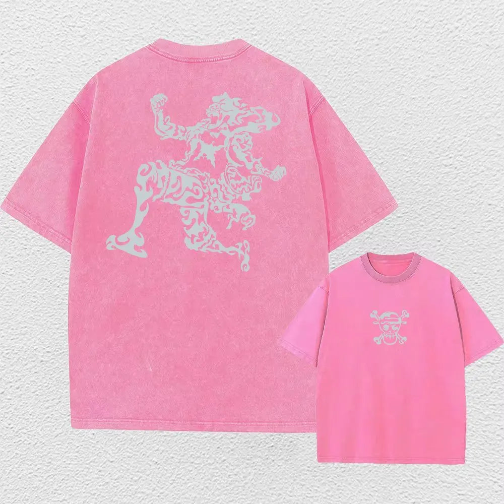 One Piece Anime Print Washed T-shirt Men Hip Hop Streetwear Oversized Women Short Sleeved Graphic Tee Summer Harajuku Casual Top