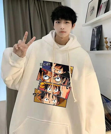 Anime One Piece Monkey D. Luffy Men's Autumn and Winter Printed Hoodie Versatile Hooded Pullover Jacket