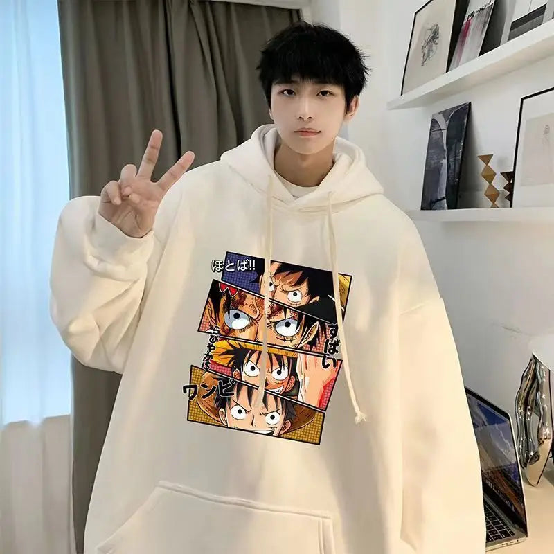 Anime One Piece Monkey D. Luffy Men's Autumn and Winter Printed Hoodie Versatile Hooded Pullover Jacket