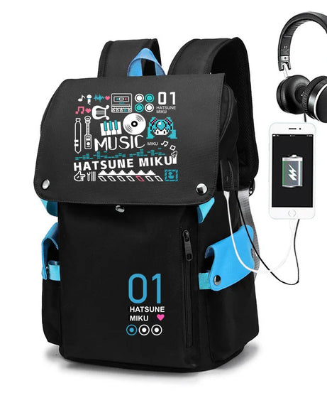 New Hatsune Anime Backpack Student School Shoulder Bag Business Multifunctional Large Capacity Computer Bag Travel Backpack