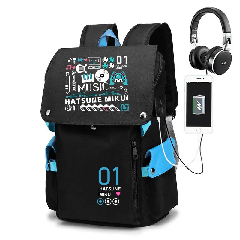 New Hatsune Anime Backpack Student School Shoulder Bag Business Multifunctional Large Capacity Computer Bag Travel Backpack