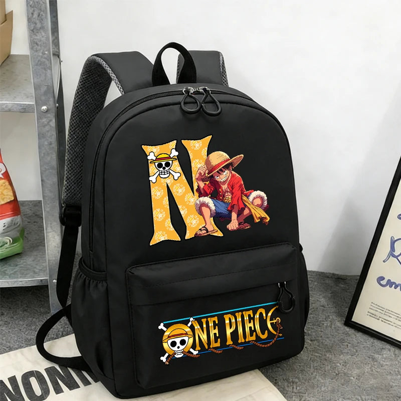 Anime One Piece Boy Backpack Luffy Letter A-Z Teens Student Rucksack Large Capacity Schoolbag Travel Knapsack School Bookbag