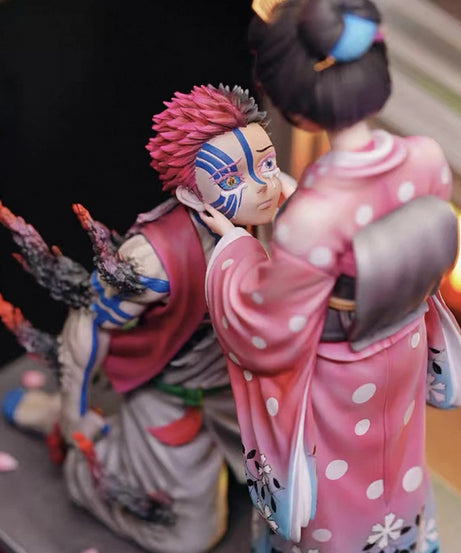 27cm Demon Slayer GK Popart Akaza & Koyuki Figure Anime Collectible Model Toy Cherry Blossom Scene Statue Desktop Ornament Gift