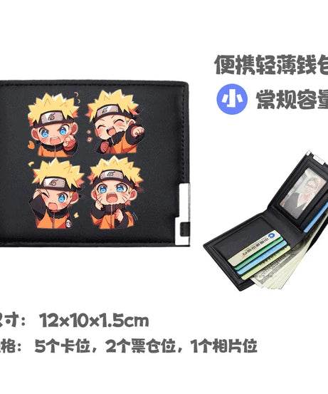 Naruto Uchiha Sasuke Anime Peripheral Zipper PU Wallet Handsome Personality Boy Print Coin Purse Short Card Pack Holiday Gift