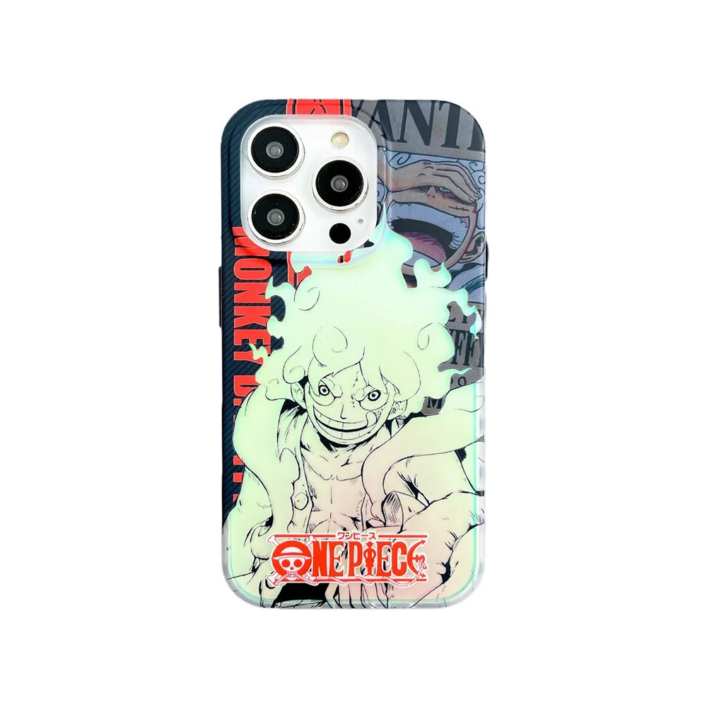 One Piece Luffy New Gear 5th Nika Laser Phone Case for iPhone 15 14 13 12 pro max 11 16 Men's Gift Back Cover