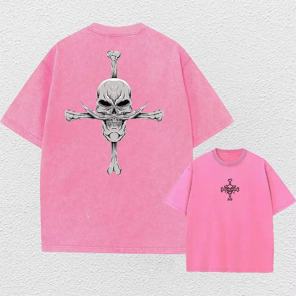 One Piece Anime Print Washed T-shirt Men Hip Hop Streetwear Oversized Women Short Sleeved Graphic Tee Summer Harajuku Casual Top