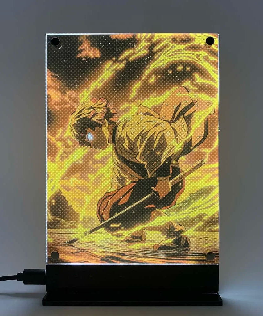 Zenitsu LED Backlit Poster – Demon Slayer Anime Night Light Sign for Bedroom or Game Setup