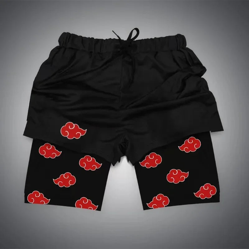 One Piece x Naruto x Dragon Ball 2-in-1 Men’s Gym Shorts – Quick-Dry & Breathable Sportswear