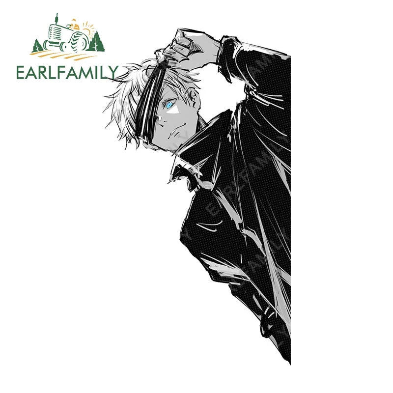 EARLFAMILY 13cm x 7.2cm for Anime Peek Gojo Satoru Car Accessoires Stickers Windows Motorcycle Auto Decal Waterproof Campervan