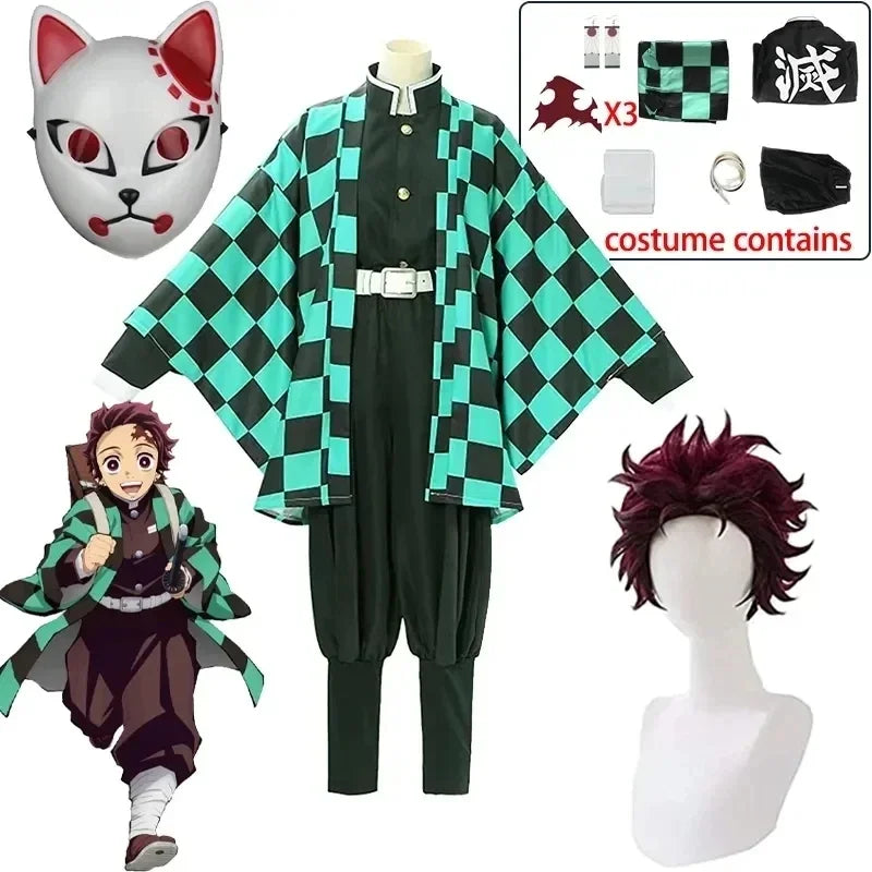 Anime Demon Slayer Tanjiro Kamado Cosplay Costume – Uniform & Wig Set