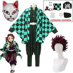 Anime Demon Slayer Tanjiro Kamado Cosplay Costume – Uniform & Wig Set