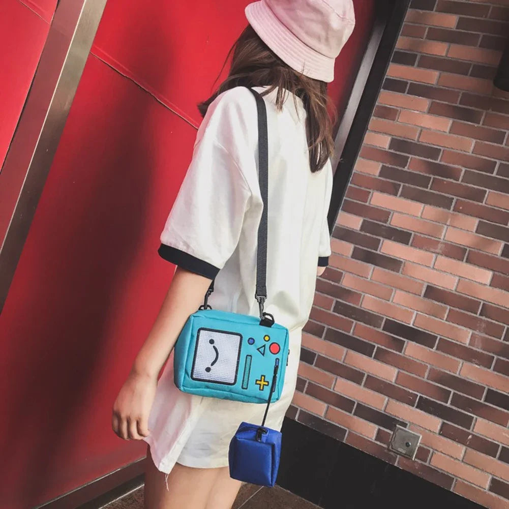 Anime Adventure Time BMO Small Bags for Women Phone Purse Female Canvas Game Machine Shoulder Bag Funny Crossbody Bag