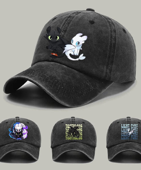 Toothless Dragon Adult Baseball Cap Light Fury Print Washed Aged Duck Tongue Caps Anime Summer Fashion Casual Hats Gifts