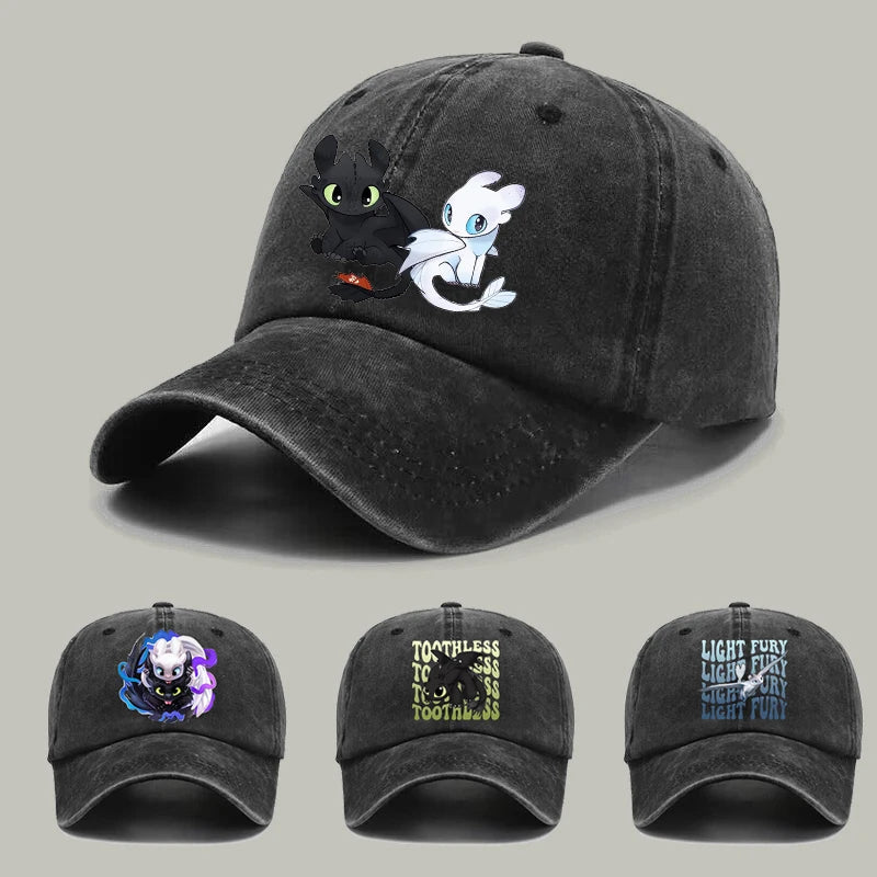 Toothless Dragon Adult Baseball Cap Light Fury Print Washed Aged Duck Tongue Caps Anime Summer Fashion Casual Hats Gifts