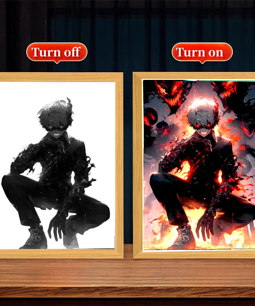 Anime Figure Light Painting Photo Frame Tokyo Ghoul Action Led Lamps Bedroom Room Decor Friends Birthdays Easter Gifts Moon Lamp