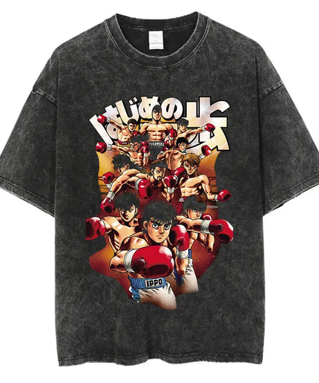 Mens Wash Tshirt Anime Hajime No Ippo T-shirt Hip Hop Street Harajuku Kamogawa Boxing Gym KBG Print Cotton Breathable Top Tee