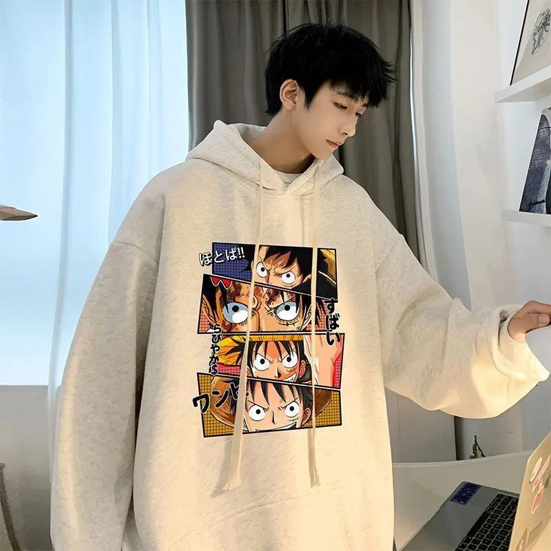 Anime One Piece Monkey D. Luffy Men's Autumn and Winter Printed Hoodie Versatile Hooded Pullover Jacket