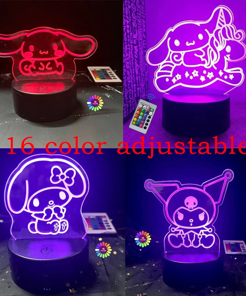 3D Night Light Kuromi Sanrio Anime Character 7/16 color band remote control LED night light Bed Room Decoration Birthday Gift