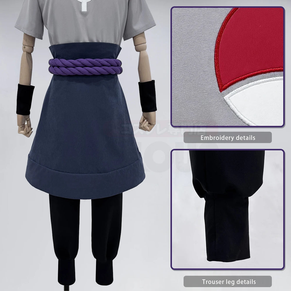 Anime Sasuke Uchiha Cosplay Costume – Top, Pants & Rope Belt Set 4
