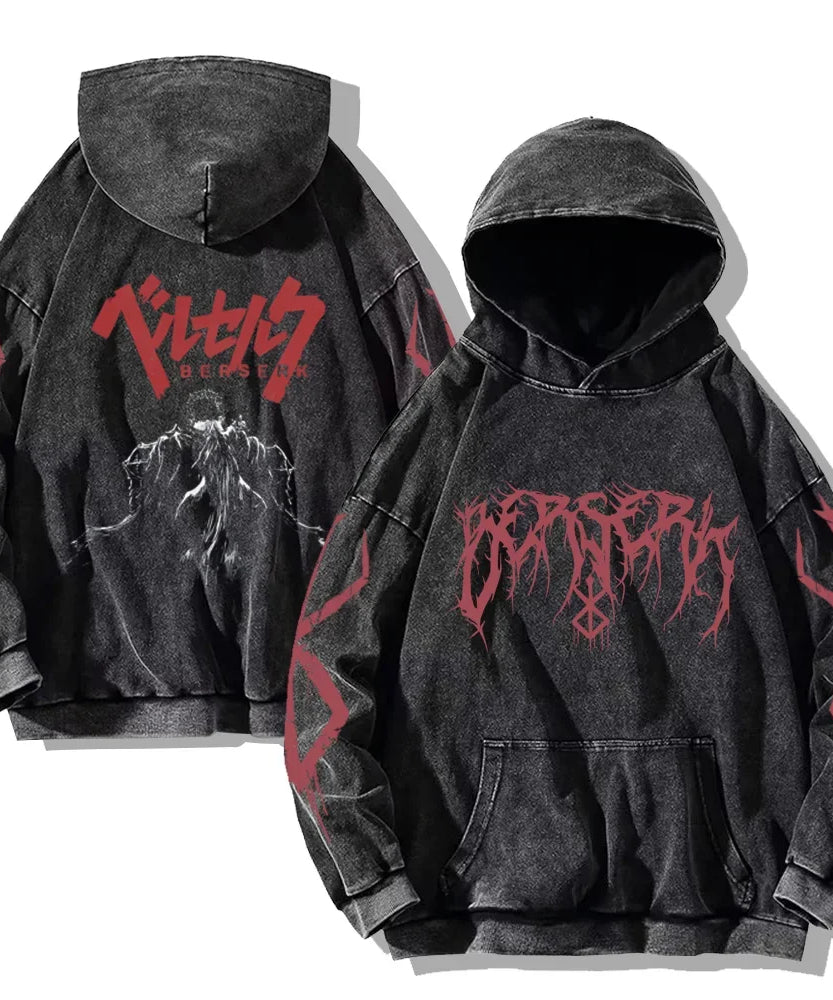 Anime Washed Hoodies Vintage Cotton Hip Hop Streetwear Men's Retro Long Sleeve Pullover Women's Harajuku Oversized Sweatshirts