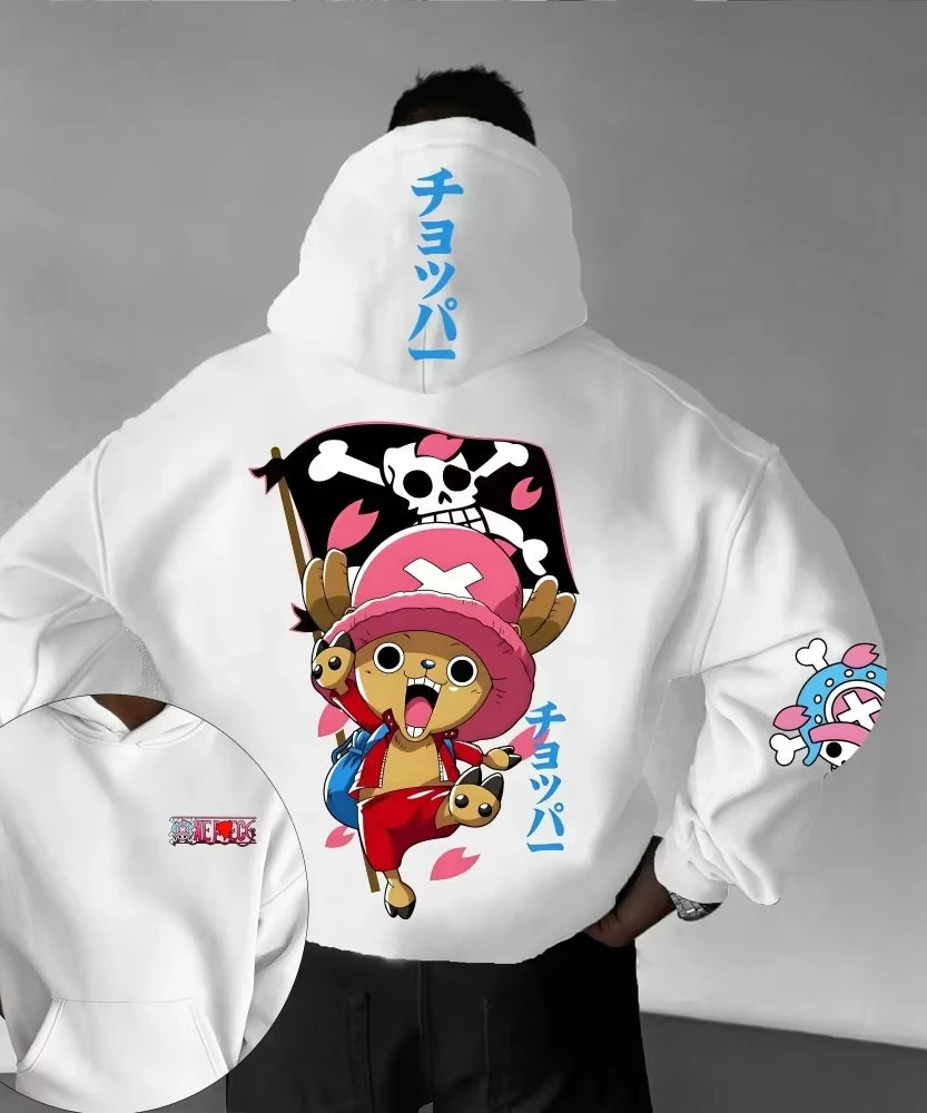 ONE PIECE Anime Peripheral Hand-painted Printed Pullover Autumn and Winter New Men's Loose Casual American Hip Hop Sweater Top