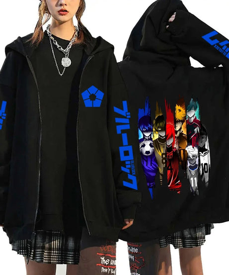 Hot Anime BLUE LOCK Printing Hoodie Fashion Harajuku Zipper Hoodies Women Men Sweatshirt Zipper Long Sleeve Casual Tops