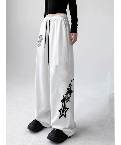 Letter Star Print Design Sweatpants Women gangster anime Street Style Wide Leg Pants Women Spring Summer Trendy Long Trousers