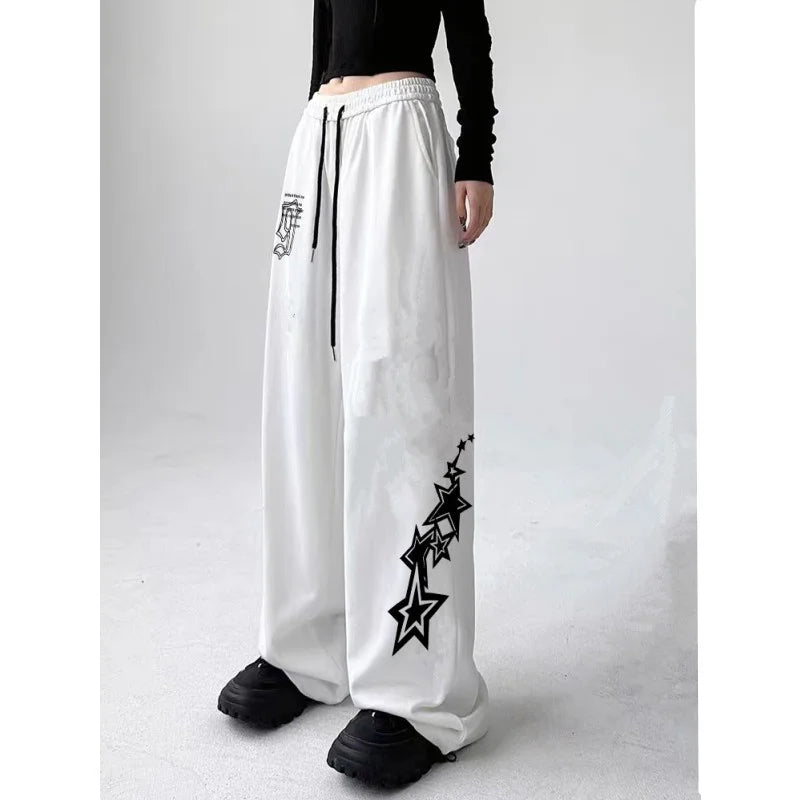 Letter Star Print Design Sweatpants Women gangster anime Street Style Wide Leg Pants Women Spring Summer Trendy Long Trousers
