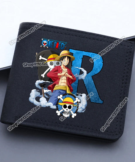 One Piece Letter Men Short Wallet Man Luffy Alphabet Canvas Wallet Man Credit ID Card Holder Anime Foldable Pocket Coin Purse