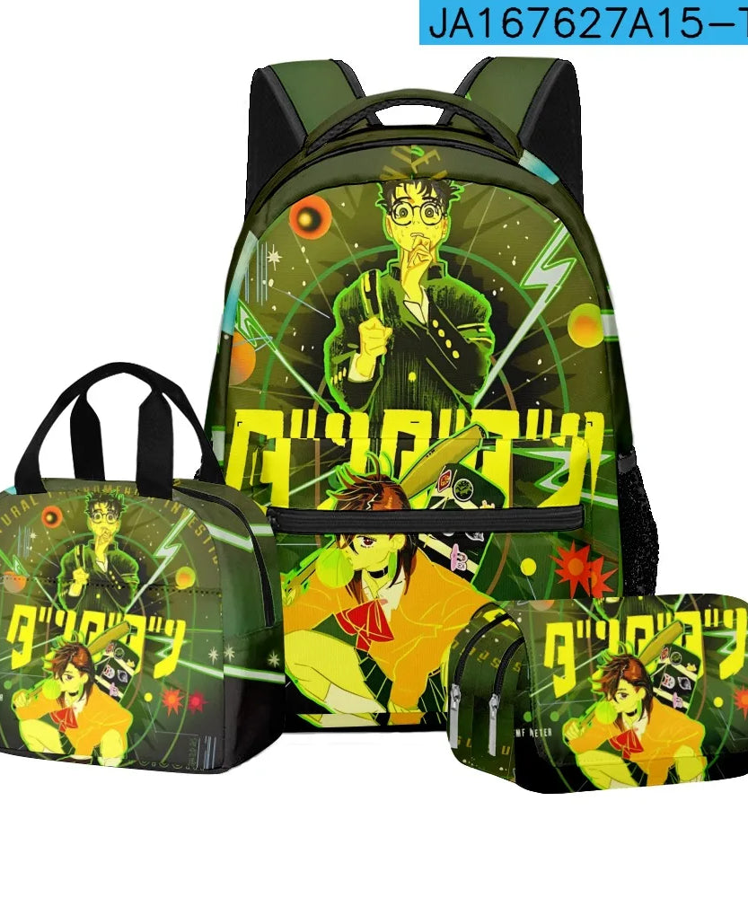 Luxury Popular Novelty DANDADAN 3D Printed 3pcs/Set student School Bags Travel Notebook Backpack Lunch bag Pencil Case