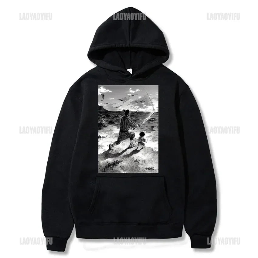Manga VAGABOND Miyamoto Musashi Print Man Hoodies Acg Fans Streetwear Hipster Otaku Clothing Casual Girl Sweatshirts