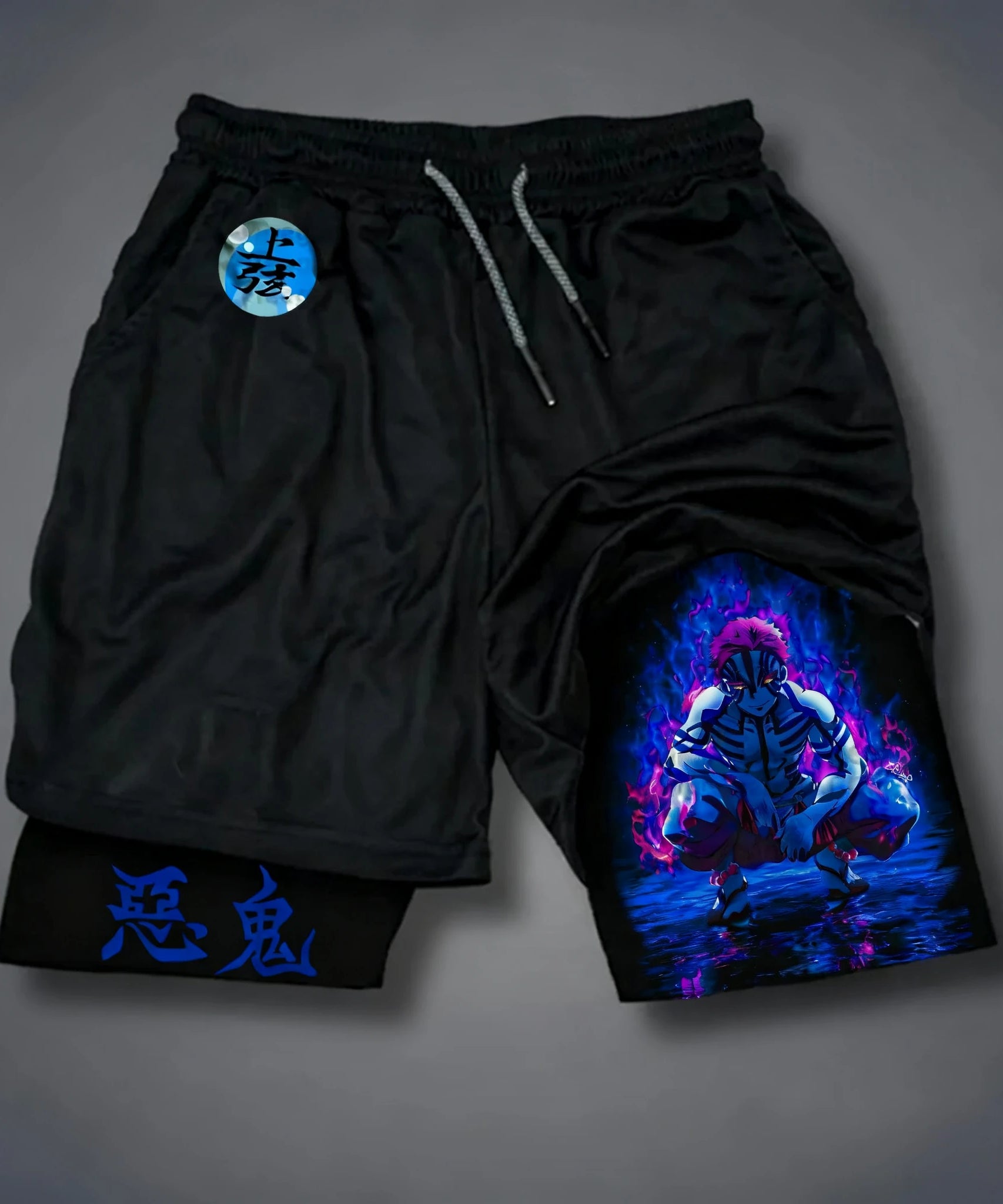 Demon Slayer Anime Printed 2-in-1 Sports Shorts Summer Men's New Fitness Running Breathable Quick Drying Y2K Double Layer Shorts