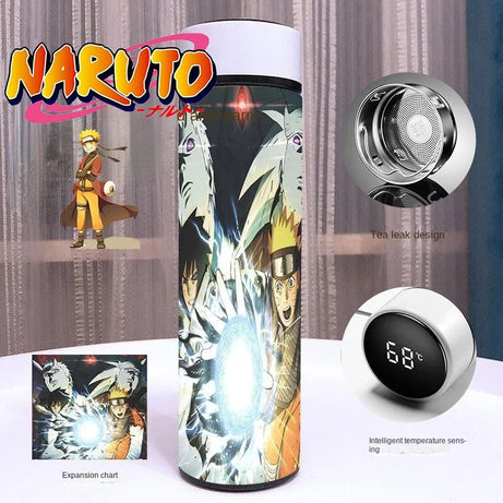 Naruto Sasuke Stainless Steel Thermos Cup Smart Digital 500ml Water Bottle Portable Sport Travel Handbag Coffee Travel Mug Gift