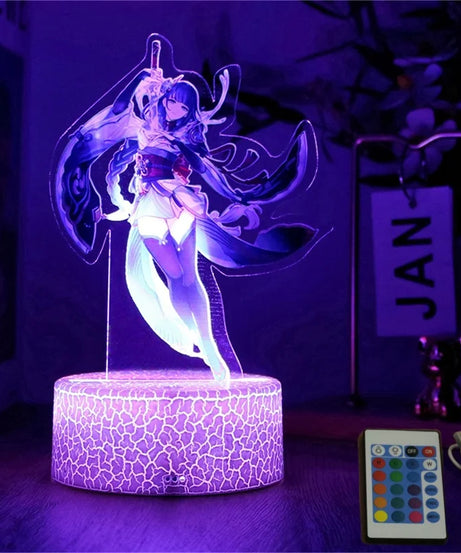 Genshin Impact 3D Lamp LED Night Light Anime Figures Zhongli Raiden Shogun Remote RGB Dream Colors Kids Bedroom Home Decor