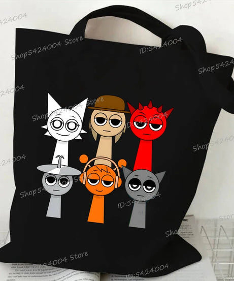 Anime Sprunki Incredibox Game Handbags Women Men Large Capacity No Zipper Canvas Tote Bag Sprunki Figure Shoulder Bag