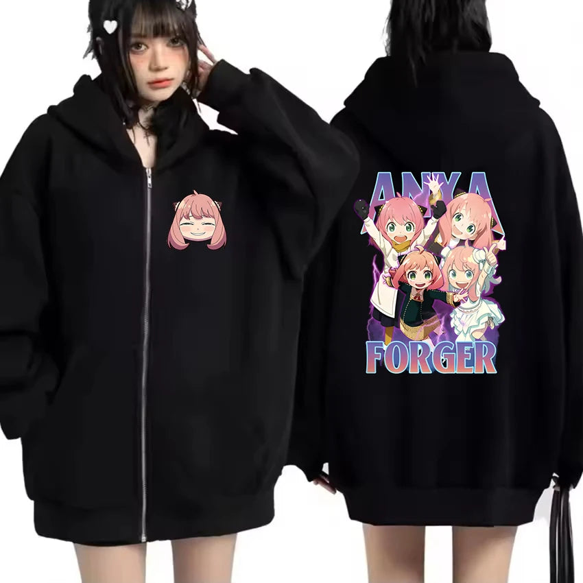 Spy x Family Forger Family Graphic Zip-Up Hoodie Harajuku Streetwear 4