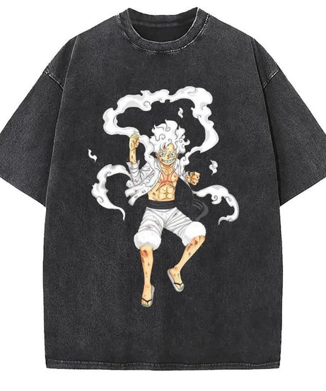 Unisex Oversized Anime Washed T-shirt Men One Piece Streetwear Women Short Sleeved Graphic Tee Summer Harajuku Casual Top HipHop