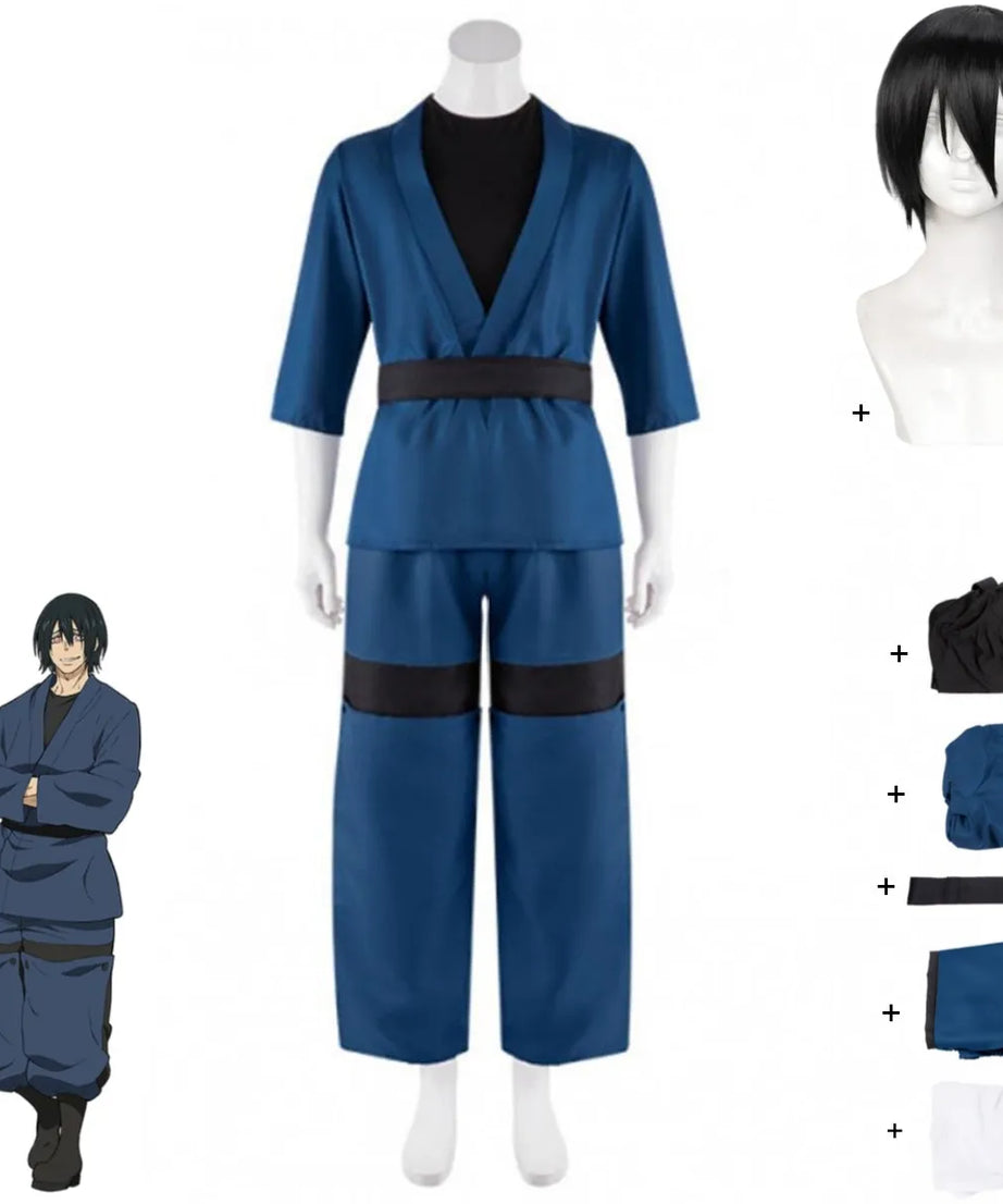 Anime Fire Force Shinmon Benimaru Cosplay Costume Blue Japanese Practice Uniform Tops Wig Adult Man Halloween Carnival Suit