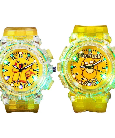 Pikachu Kids Watch – 3D Cartoon Quartz Clock with Colorful Lights & Silicone Strap