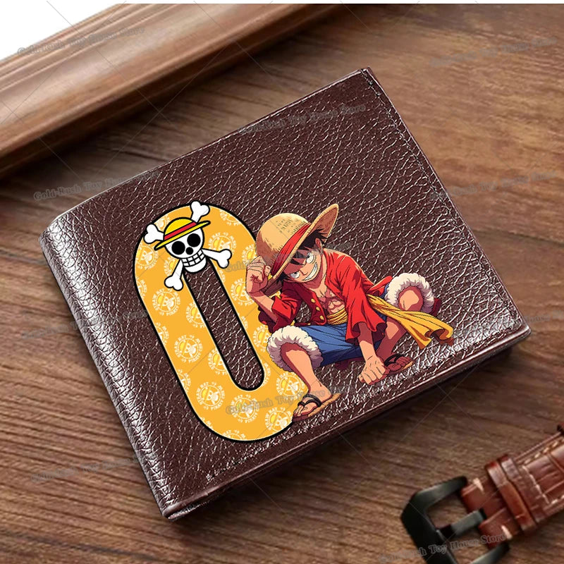 Anime Luffy Men Pu Wallet One Piece Letter A-Z Foldable Short Wallet Man Portable Credit ID Card Holder Male Pocket Coin Purse