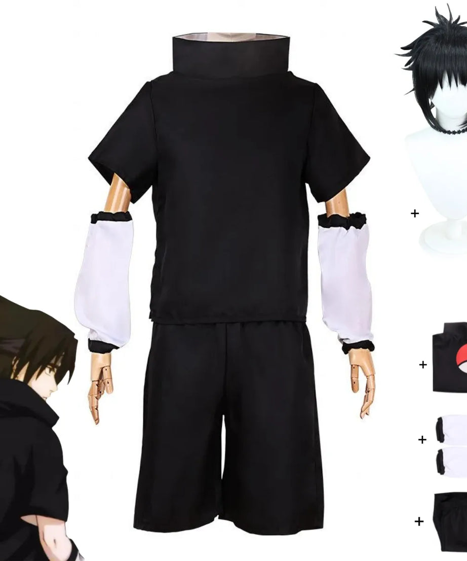 Anime Uchiha Sasuke 2nd Generation Cosplay Costume Summer Black Short Sleeve T-shirt Wig Adult Man Woman Christmas Party Suit