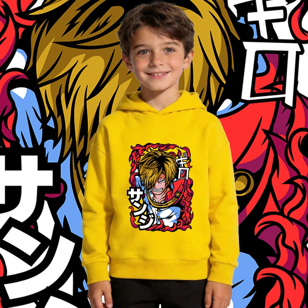 Kids Sanji Anime Fleece-Lined Hoodie – One Piece Pullover Sweatshirt 3