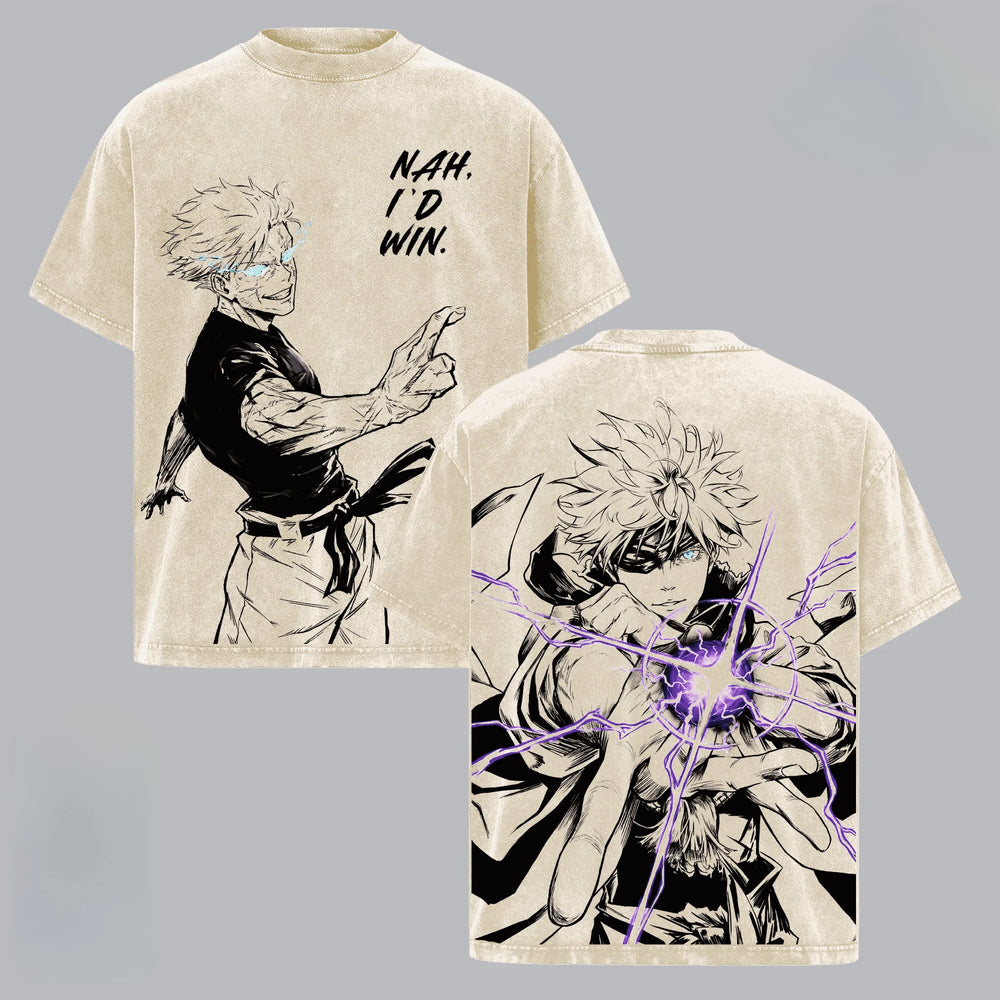 Gojo Satoru Jujutsu Kaisen Printed T-Shirt – Vintage Washed Cotton Anime Tee 6